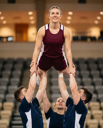 A flyer held at the top of a stunt